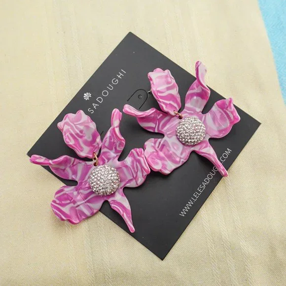 NEW Lele Sadoughi Large Statement Earrings in Magenta 10 Year Anniversary - Picture 3 of 7